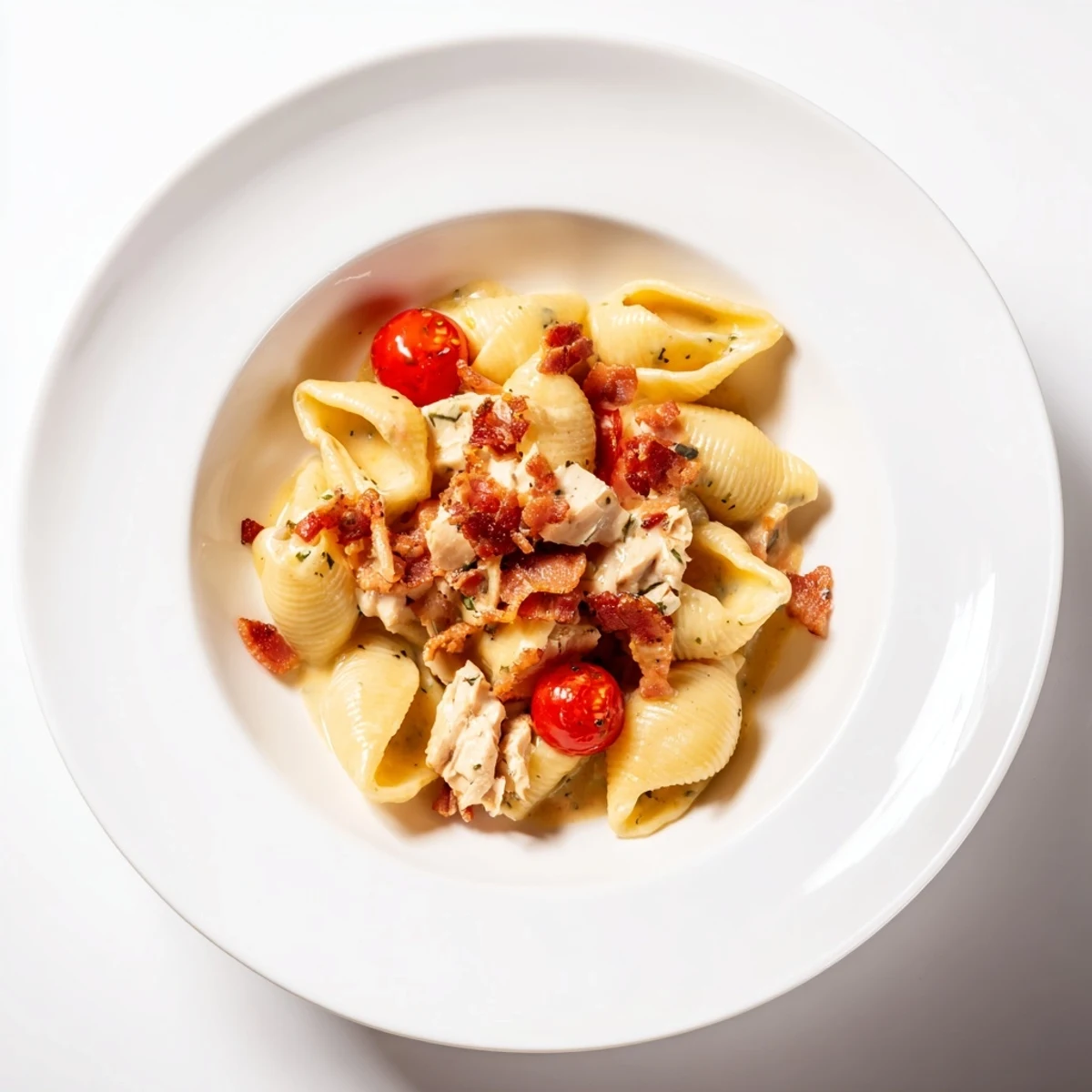 Ready to serve, this hearty BLT Chicken Pasta Salad is perfect for potlucks, with red onion and a lemony mayo dressing.