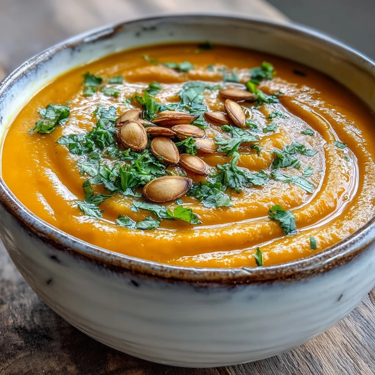 Velvety Carrot Ginger Soup photograph, showcasing bright orange, smooth texture for a cozy meal.