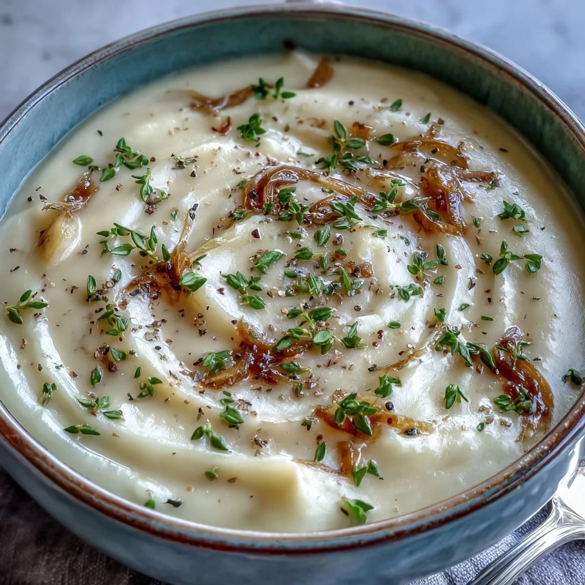 Wholesome potato leek soup, velvety smooth with fresh herbs and optional bacon.