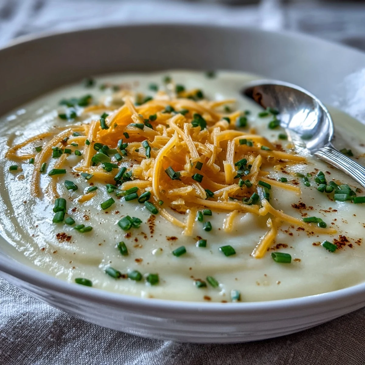Enjoy this hearty Cream of Potato Soup with crusty bread for dipping.