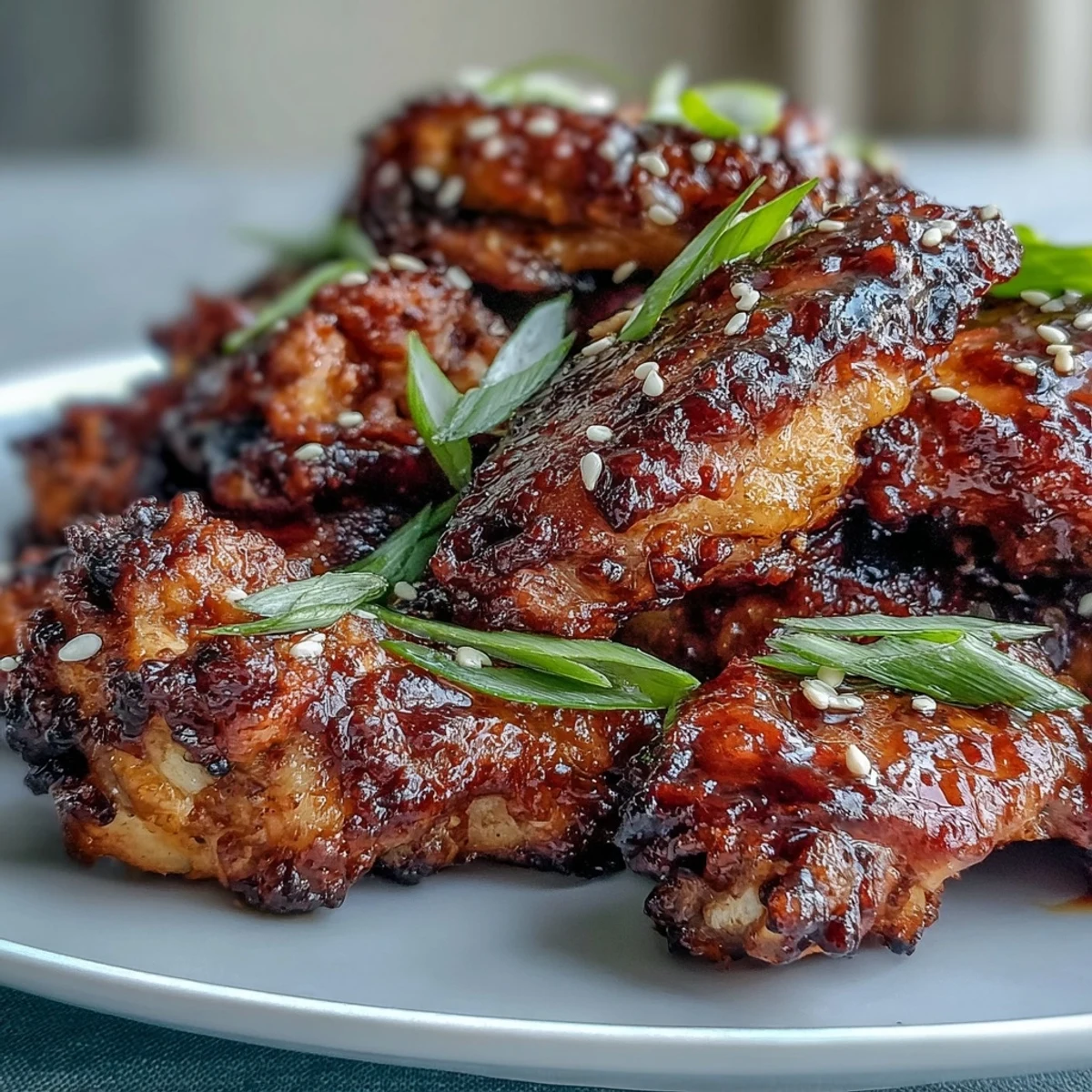 Tongs lifting a sticky Coca Cola Chicken Wing from a skillet, showing the rich, caramelized glaze and tender meat.