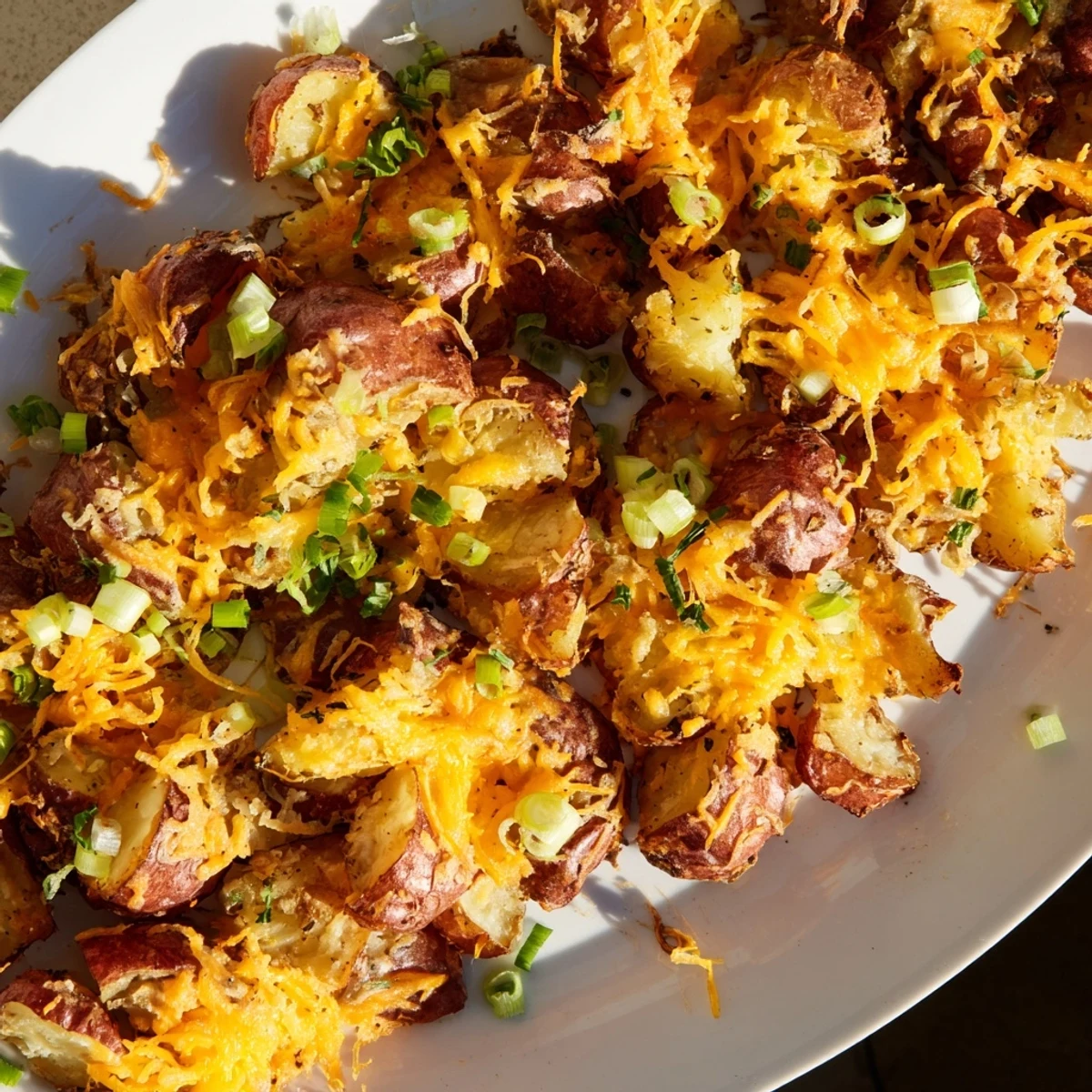 Golden brown smashed green onion potato bombs, perfect as an appetizer for gatherings.  