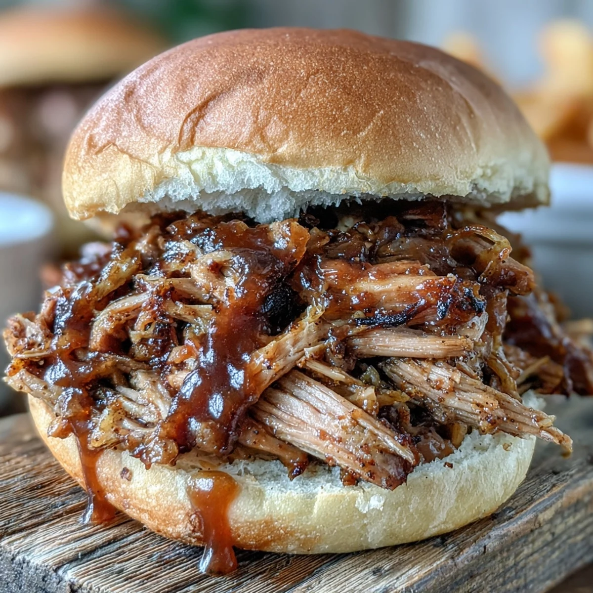 Golden-brown Applesauce Pulled Pork Sandwiches piled high on soft buns with coleslaw.