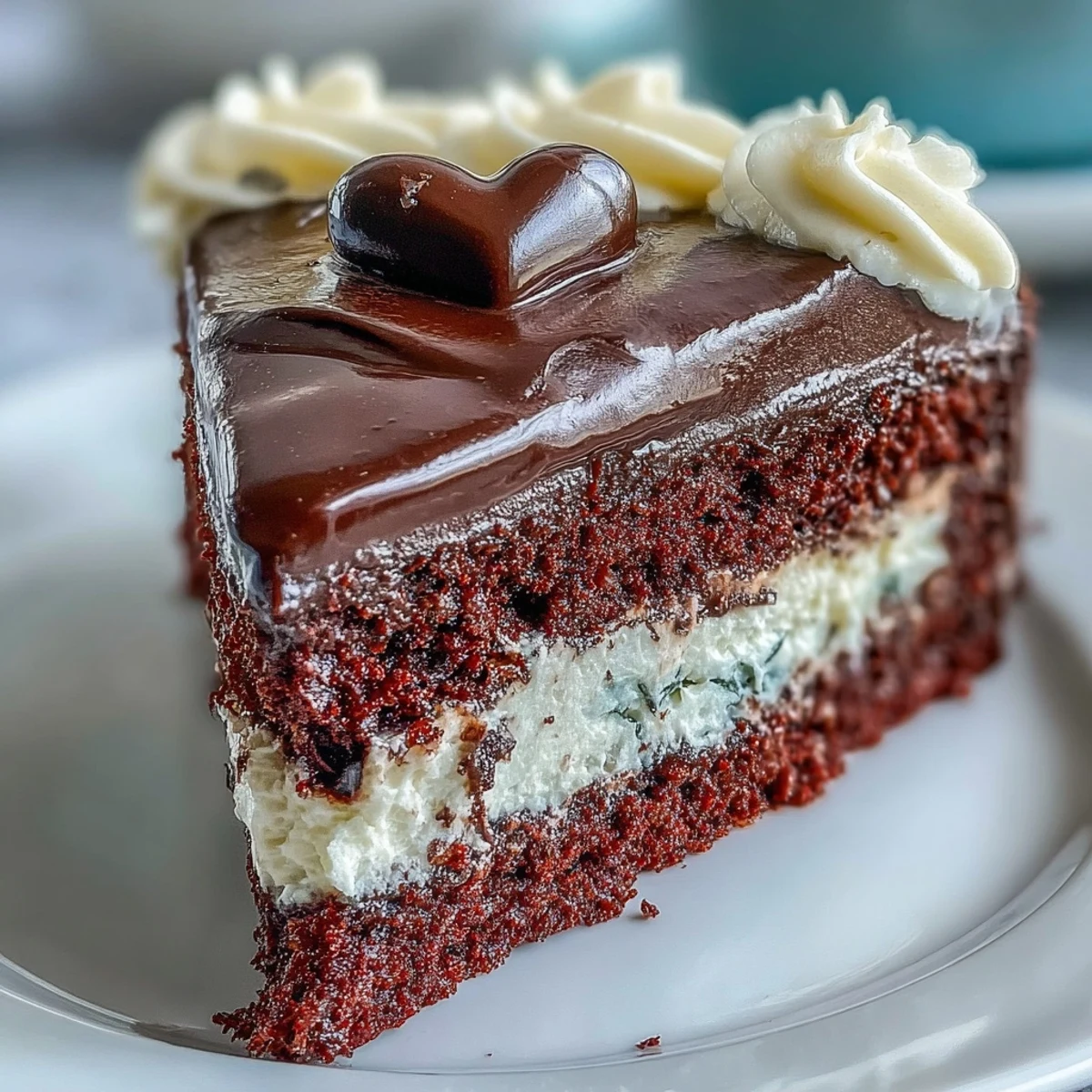 Vibrant red heart cake with Betty Boop chocolate silhouette, creamy frosting swirls, and a soft crumb for dessert.