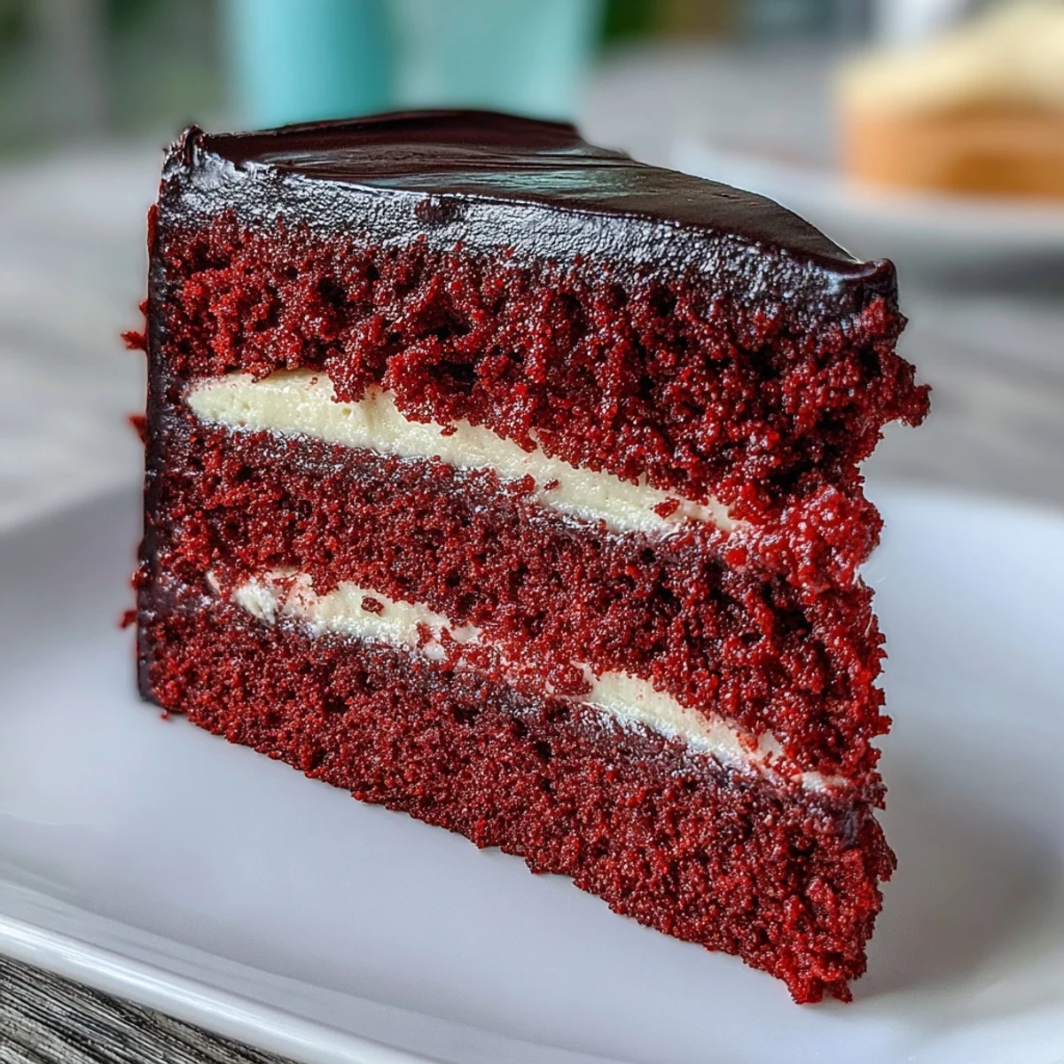 Bright red velvet cake layers stacked and frosted with creamy white frosting, decorated with a black fondant Betty Boop hair silhouette for a playful cartoon style.