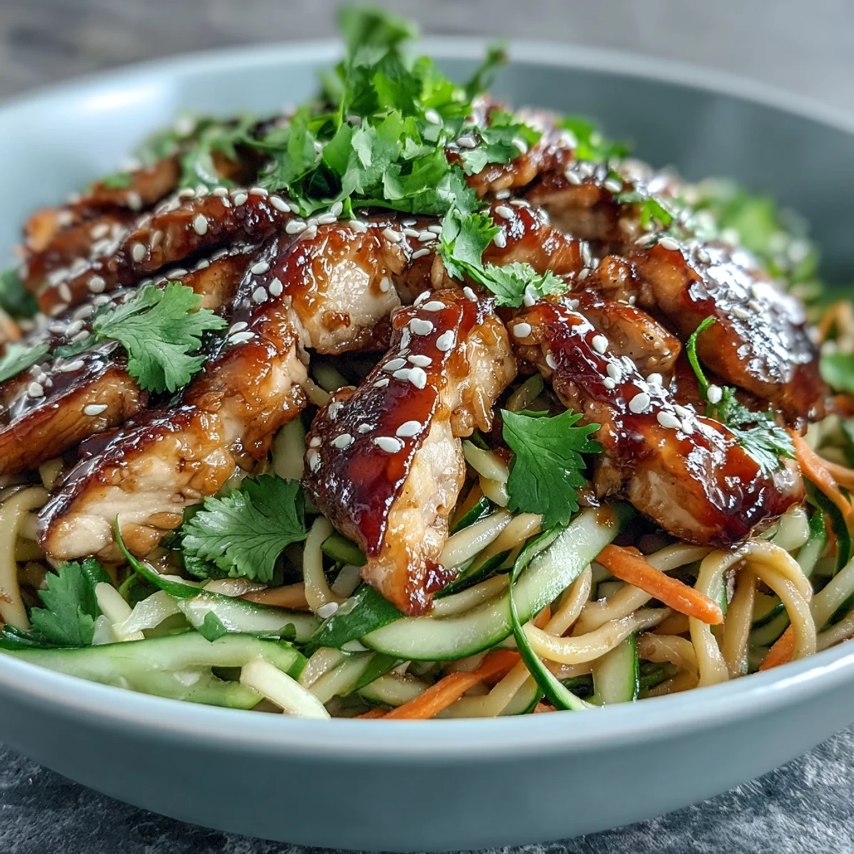 Freshly chopped vegetables and tender chicken top a bed of warm rice noodles in this Asian Chicken Noodle Bowl.