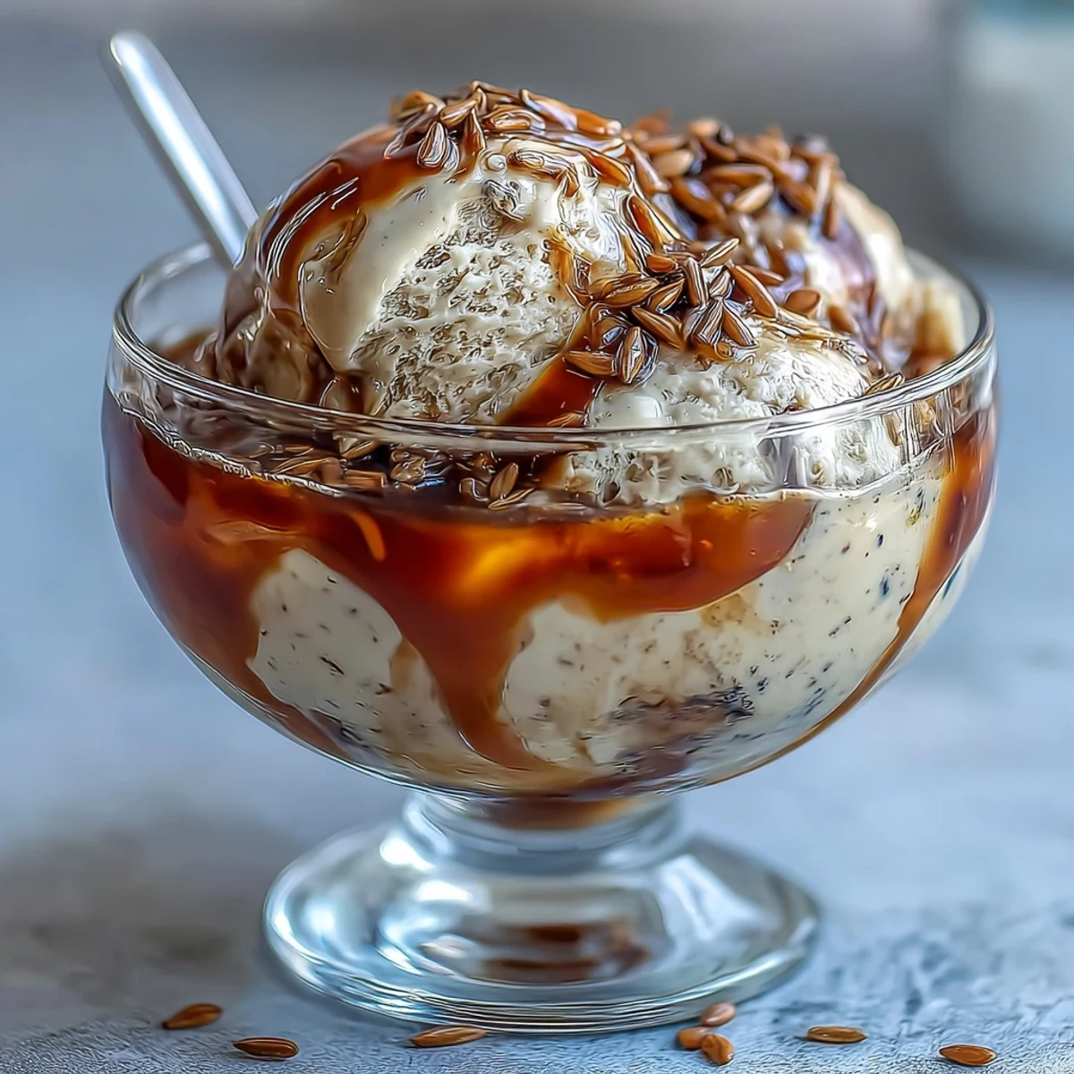 Japanese hojicha affogato with rich tea and vanilla ice cream served in a clear glass.