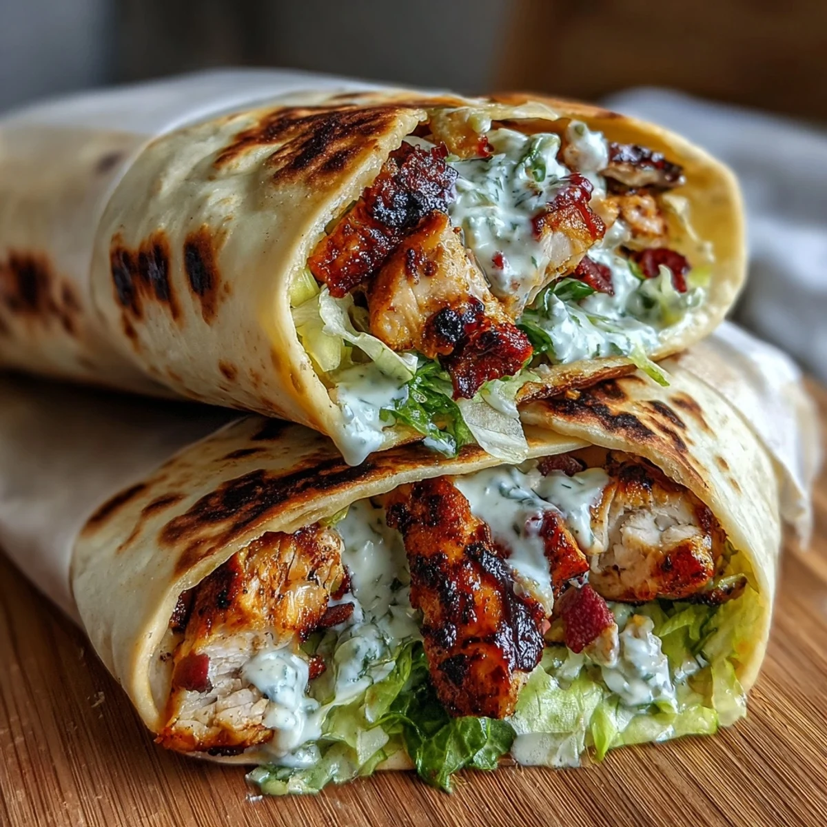Sliced grilled chicken Caesar wrap on naan with extra Parmesan and black pepper garnish.