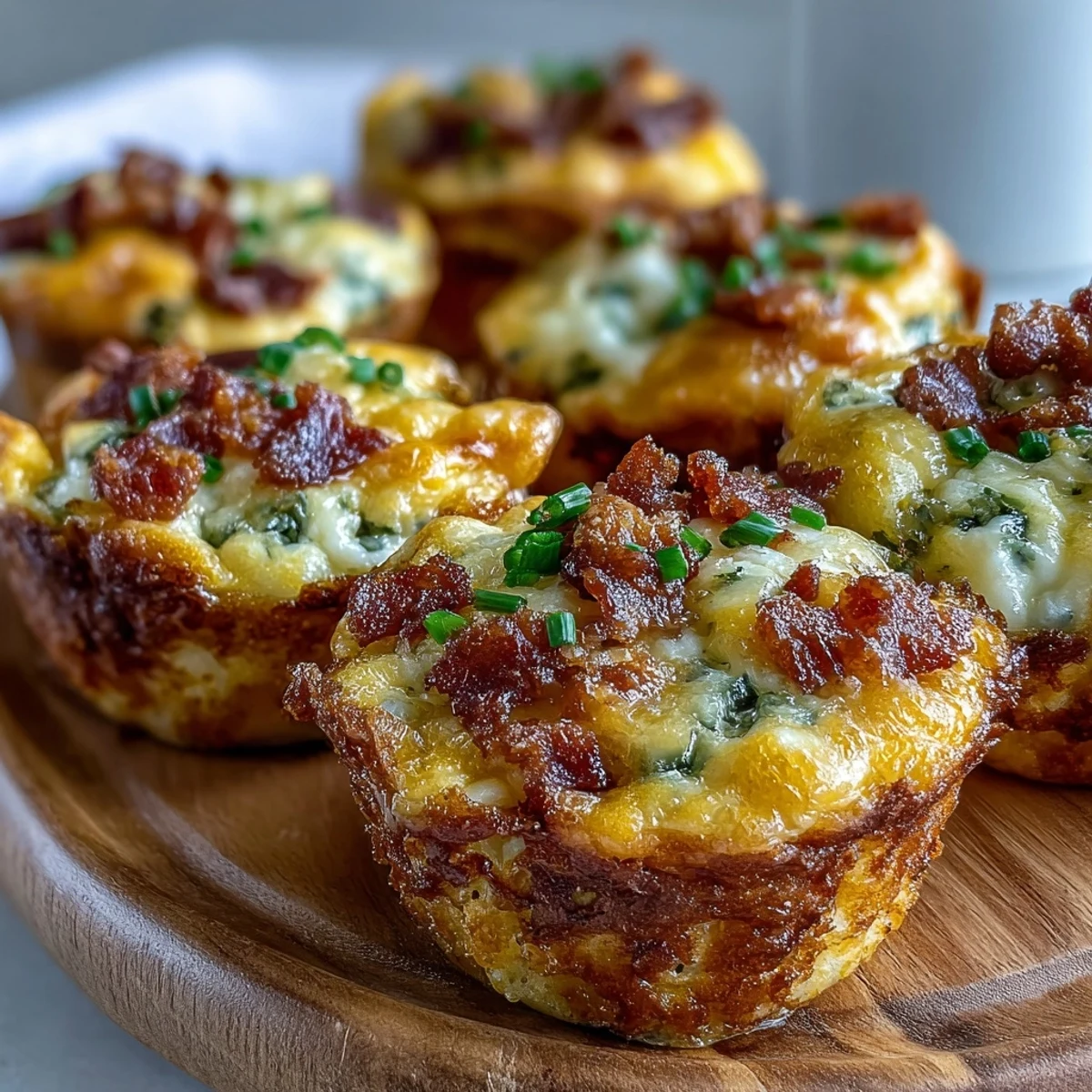 Close-up shot of Ranch & Cheddar Egg Muffin Cups revealing fluffy interiors and savory bacon bits, perfect for a low-carb breakfast.