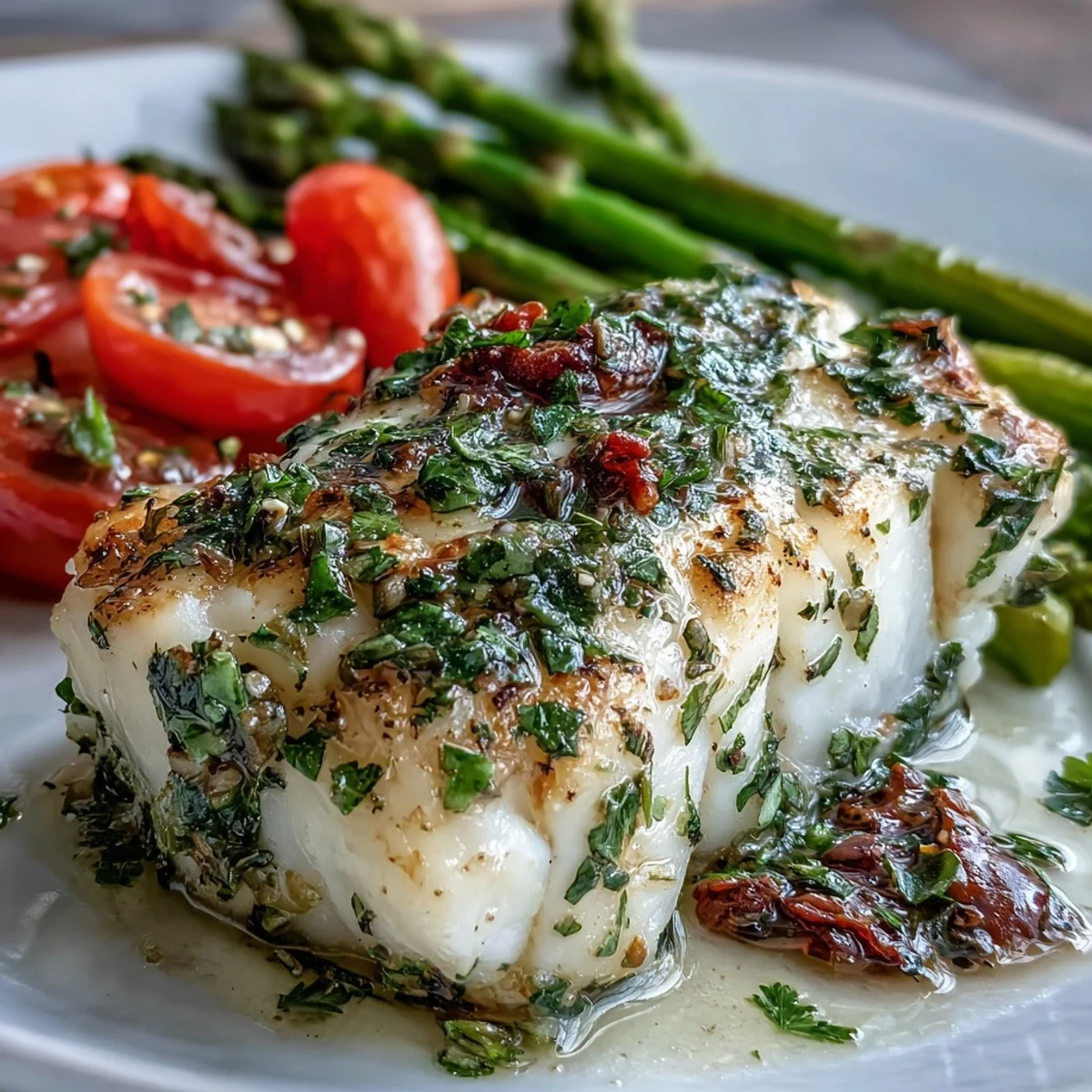 3. Easy sheet pan dinner of lemon herb cod fillets baked to perfection with colorful asparagus and cherry tomatoes, offering a bright, flavorful meal ready in under 30 minutes.