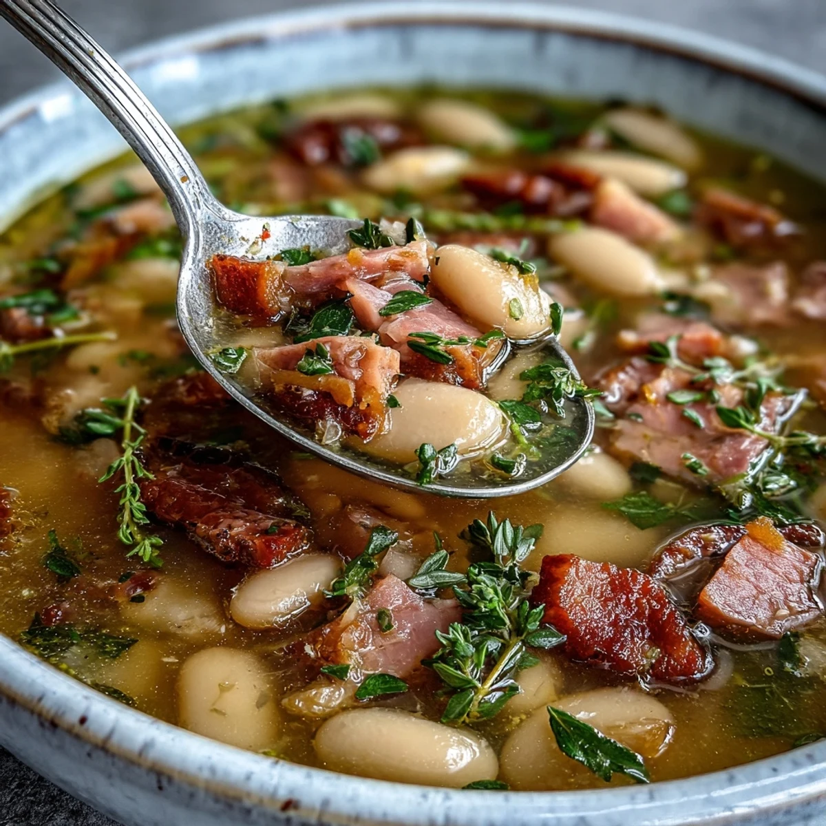 Creamy cannellini beans and diced ham simmered with carrots, celery, and fresh parsley in a fragrant broth.  