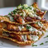 Crispy Chicken Wonton Tacos topped with fresh cilantro and green onions on a white plate, served with lime wedges for squeezing.