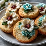 Buttery shortbread cookies in floral shapes, beautifully decorated with colorful royal icing for spring celebrations.  