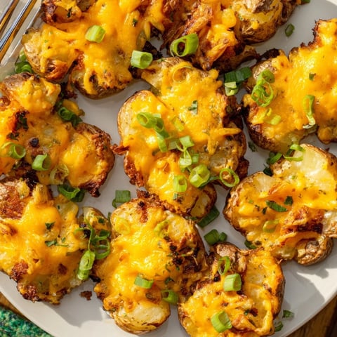Crispy smashed green onion potato bombs topped with melted cheese and fresh herbs.  