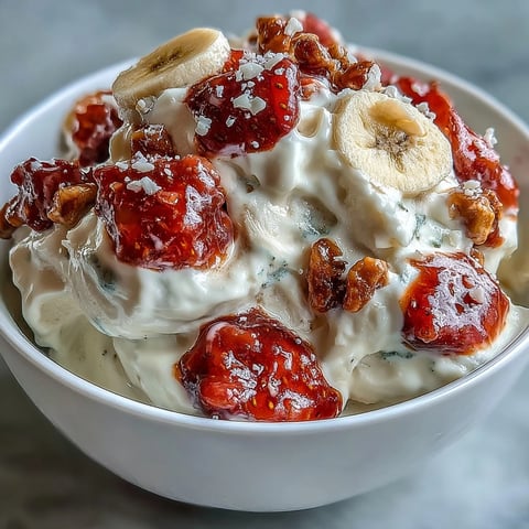 Frozen Strawberry & Banana Yoghurt Clusters on a parchment-lined tray, ready to serve.