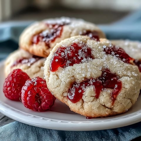 Freshly baked Soft Chewy Raspberry Sugar Cookies with a sparkly sugar crust and bright berry bursts on a cooling rack.