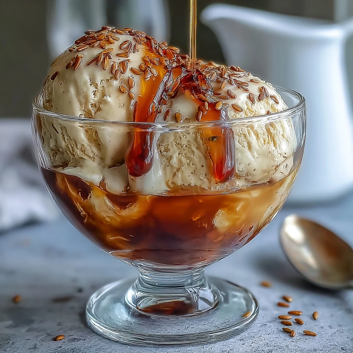 Creamy vanilla ice cream melts under hot roasted hojicha tea in this easy Japanese fusion dessert.