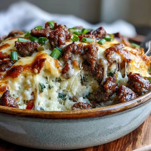 Bubbling golden cheese tops this Keto Philly Cheesesteak Casserole with Cauliflower Rice, served hot from the oven.