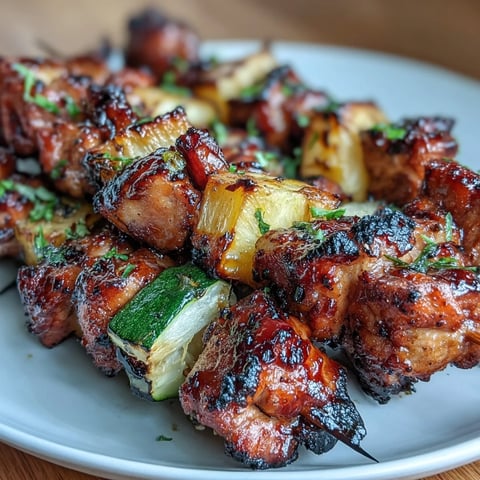Juicy honey-lime grilled chicken skewers loaded with zucchini and sweet pineapple chunks, perfect for summer cookouts.