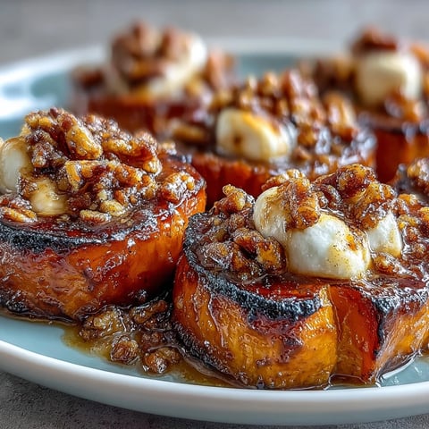 Candied yams with marshmallow pecan crumble, a classic soul food side dish with tender sweet potatoes baked in spiced brown sugar glaze and topped with gooey marshmallows and crunchy pecans.  