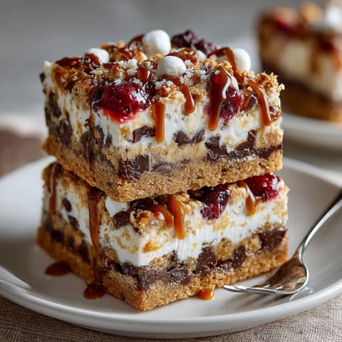 Freshly baked Chaos Cake Thanksgiving Turkey Disaster Bars, golden brown edges, studded with chocolate and cranberries.