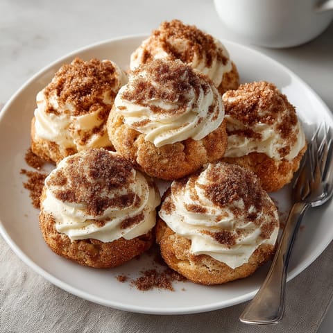 Pillowy cinnamon sugar cloud cookies topped with rich cream cheese frosting on a cooling rack.