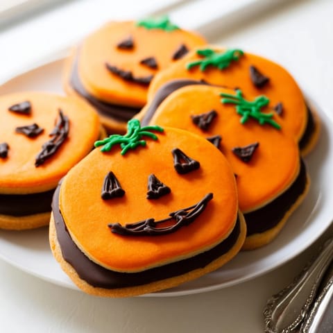 Homemade Chocolate Stuffed Jack-O'-Lantern Cookies with dark chocolate faces, a Halloween treat.