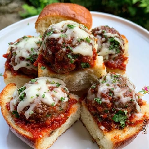Warm, cheesy Easy Christmas Meatball Sliders, baked golden brown, ideal for an easy, festive American meal.
