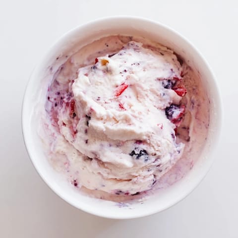 Homemade cottage cheese ice cream, perfectly blended and ready to freeze for a scoopable dessert.