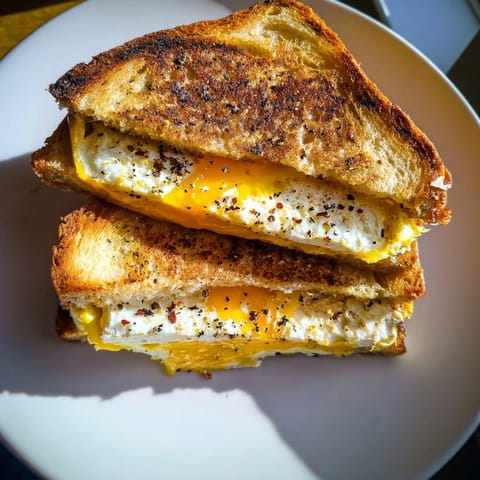 Crispy edges of feta with perfect fried eggs in this gourmet Feta Fried Eggs Grilled Cheese.