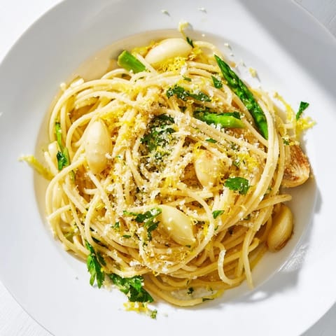 Roasted Garlic & Asparagus Pasta