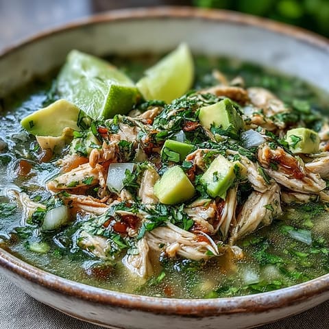 Hearty Chicken Chili Verde steaming in a bowl, perfect for a comforting meal.