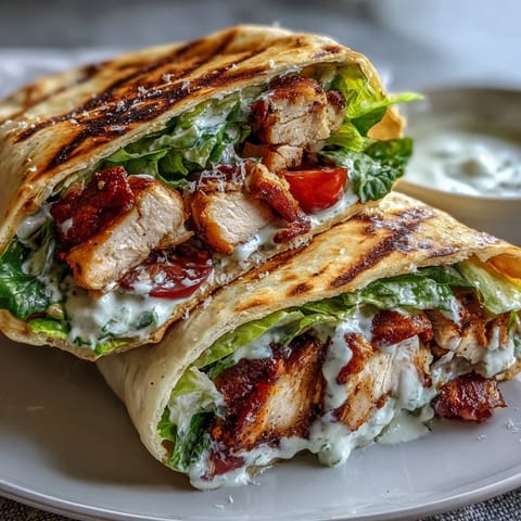 Juicy grilled chicken and crisp romaine tucked inside warm, buttery garlic naan for a fusion Caesar wrap.