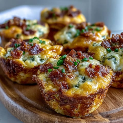 Close-up shot of Ranch & Cheddar Egg Muffin Cups revealing fluffy interiors and savory bacon bits, perfect for a low-carb breakfast.
