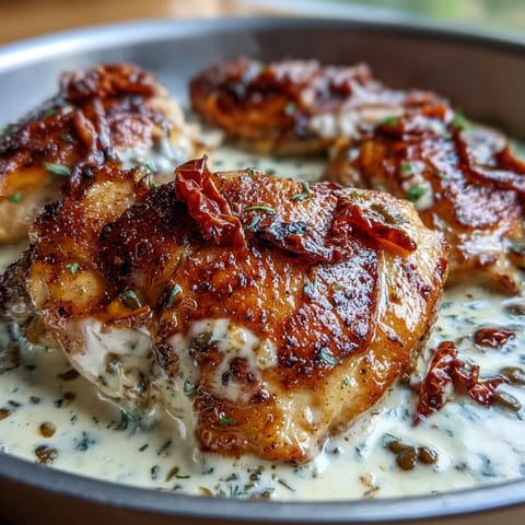 A comforting chicken skillet dinner with pepperoncini, garlic, and rich cream sauce.