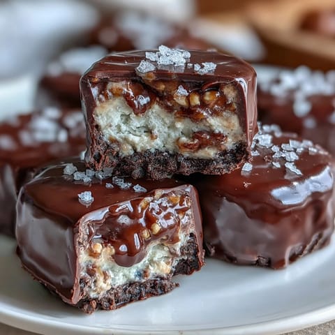 Creamy peanut butter and cottage cheese bites drizzled with rich dark chocolate and sprinkled with crushed peanuts.