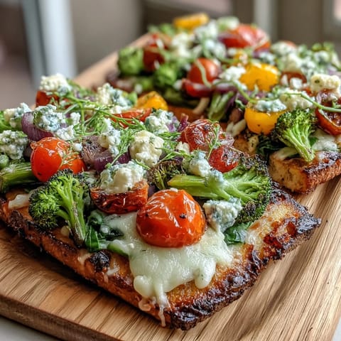 St. Patrick's Day Rainbow Veggie Flatbread Pizza with vibrant, fresh vegetables arranged in a colorful, healthy pattern on a crispy naan base.