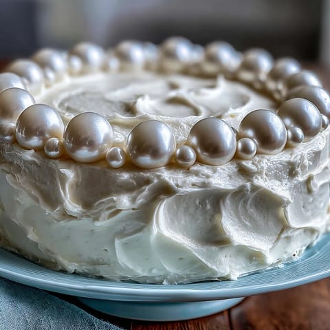 Communion Party Sheet Cake with Pearl Fondant: elegant white cake decorated with shimmering pearl fondant and edible pearls.