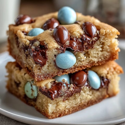 1. Peanut Butter Easter Egg Cookie Bars with colorful candies and rich chocolate chips, baked to golden perfection.  