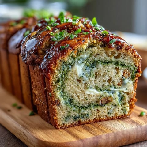 Beautiful matcha swirl banana bread with vibrant green ribbons and golden crust, a moist treat perfect for breakfast or snack.