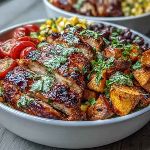 Flavorful healthy BBQ chicken meal prep bowls featuring tender sweet potato and corn.