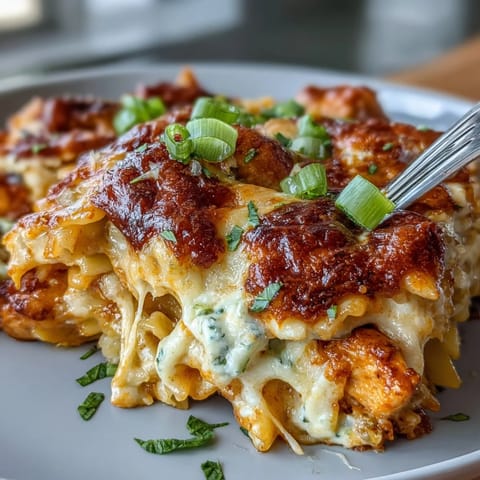 Creamy, bubbling Buffalo Chicken Pasta Bake served hot, perfect for game day.