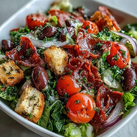 Italian Sub Crunch Bowls brimming with savory meats, crisp veggies, and crunchy croutons.