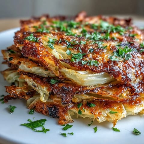 Golden brown Garlic Parmesan Cabbage Steaks featuring roasted edges and savory topping.