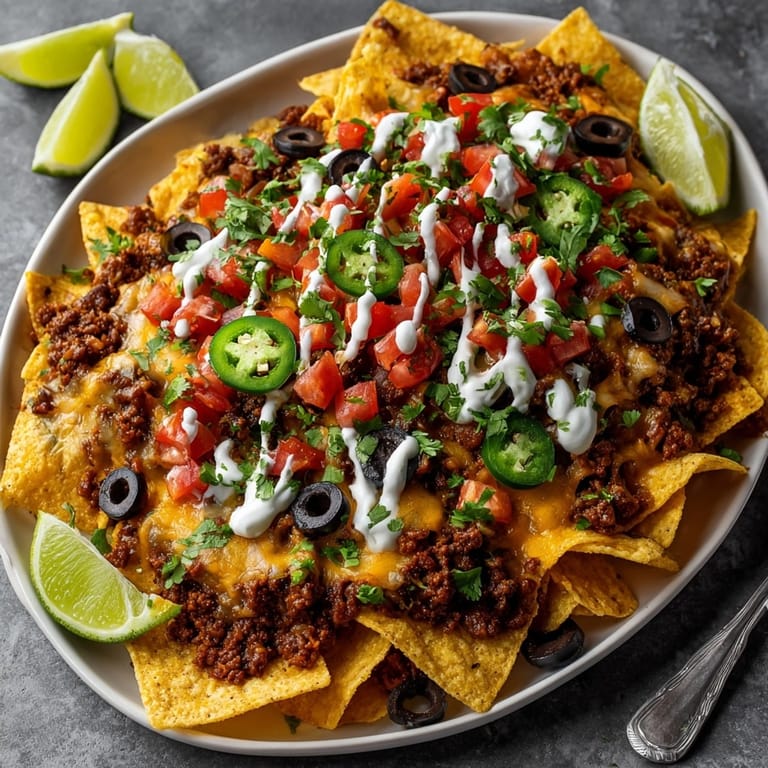 Sharing a Loaded Nacho Share Platter with golden chips, seasoned beef, and zesty toppings.