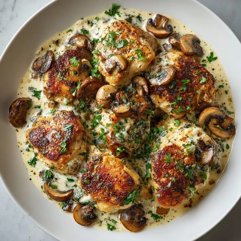A bubbling baking dish showcasing Creamy Mushroom Chicken Bake, a delicious, comforting American dinner.