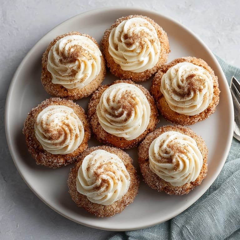 A plate of cinnamon sugar cloud cookies with cream cheese frosting, soft and ready to serve.