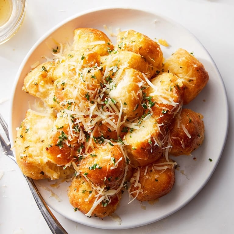 Warm, cheesy Garlic Parmesan Monkey Bread, baked golden brown, irresistibly savory and delicious.