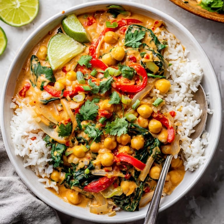 Vibrant Thai Red Curry Chickpea Bowls simmering, creating a fragrant, flavorful aromatic plant-based meal.