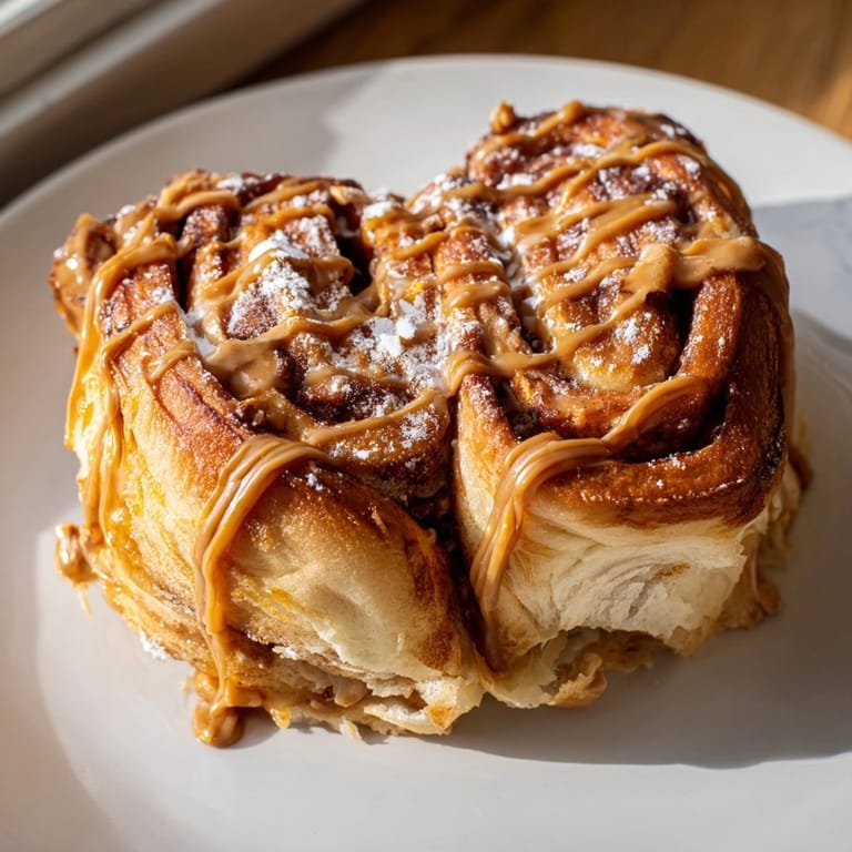 Stacked, swirly Peanut Butter Maple Breakfast Rolls showing their peanut butter filling; perfect for brunch.
